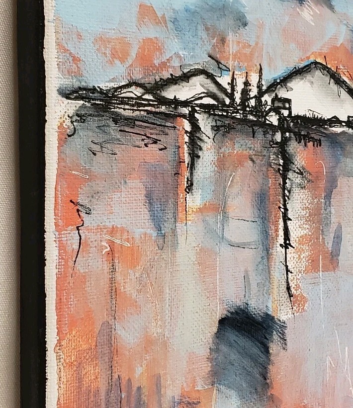 No652 Original Abstract Minimal Impressionistic Landscape Painting By K.A.Davis