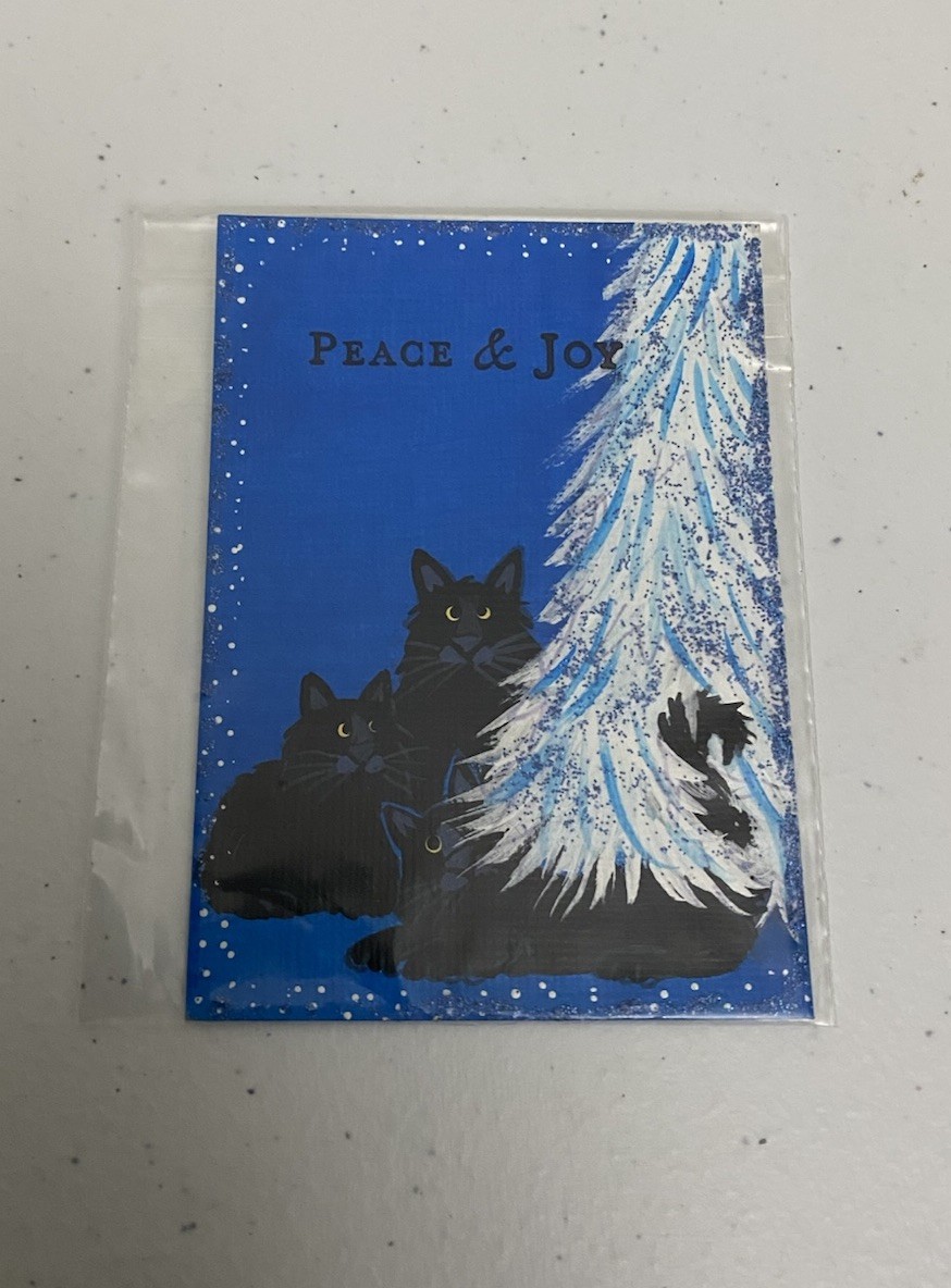 ACEO Original Pryjmak Painting Cat Black Cat Peace & Joy 2.5×3.5”