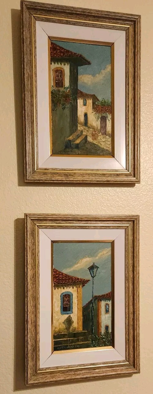EVANDRO VIEIRA NUNES 2 ORIG. OIL PAINTINGS BRAZIL BELEM W/19.5″×14″FRAMES 1984
