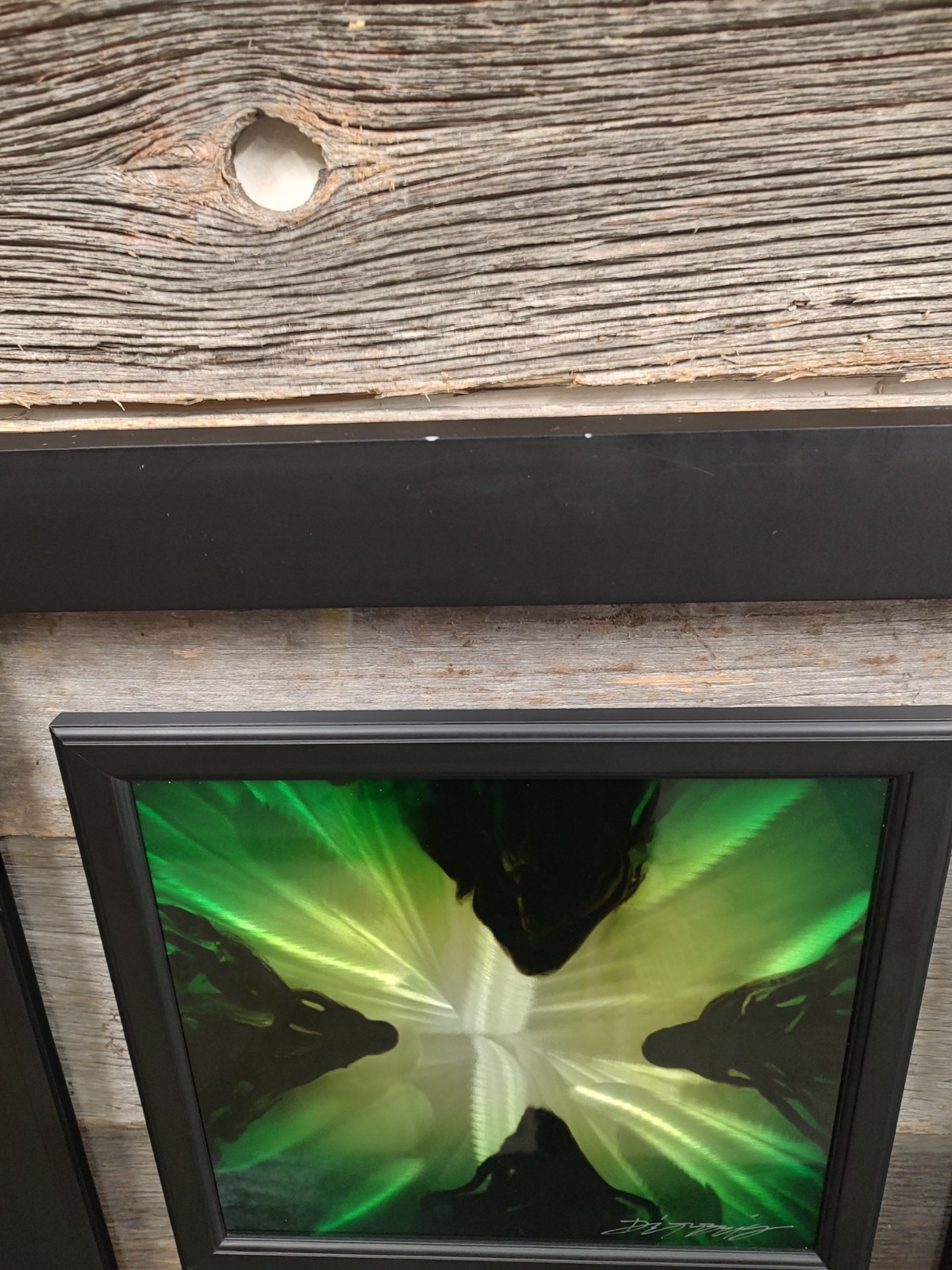 Chris DeRubeis Green Mini Burst Aluminum Signed Framed Abstract 22×21