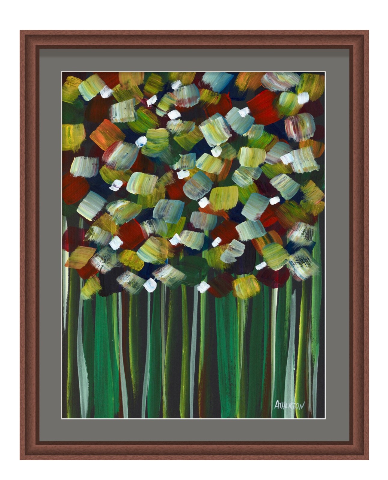 Atherton 9×12 Original Floral Abstract Painting «Stick Flowers 2 Bouquet» signed