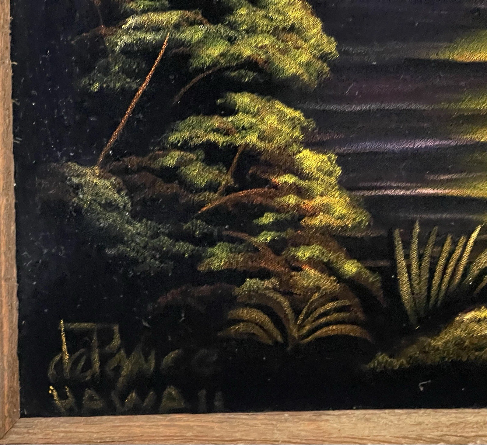 Vintage Hawaii Original Acrylic John De Ponce Hawaiian Sunset Framed Painting