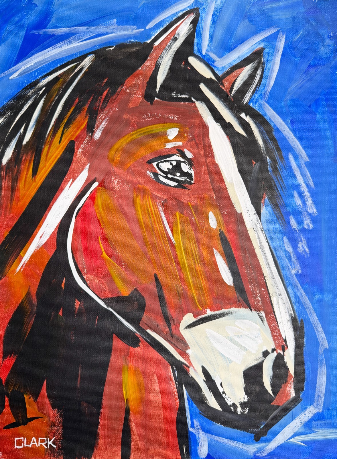 Pop Art Horse Portrait – Acrylic Painting On 16×12″ Canvas Paper