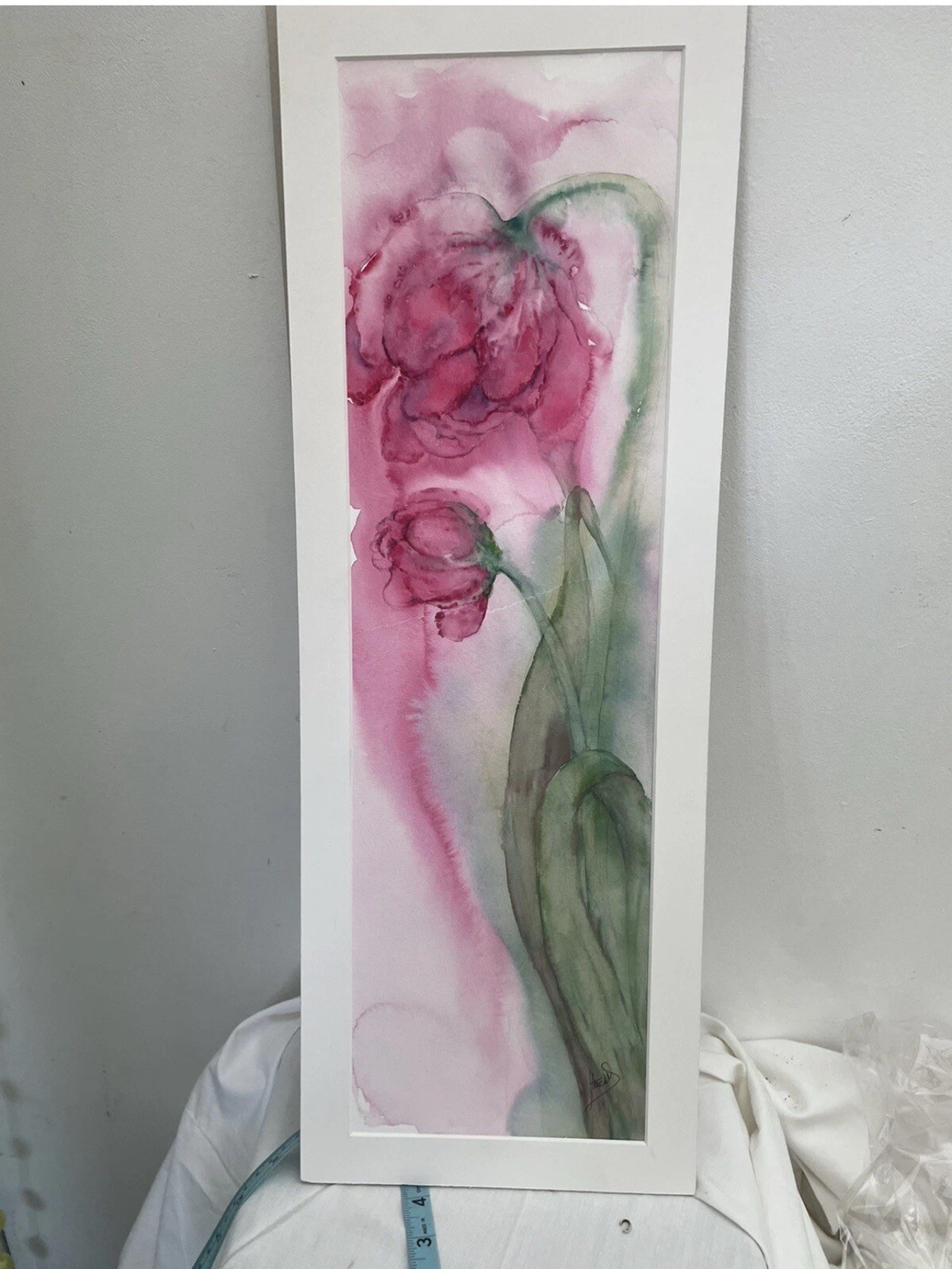 Original Belgian Watercolor Painting Flowers Tulips 7 X 20 Hachel Hubert Lambert