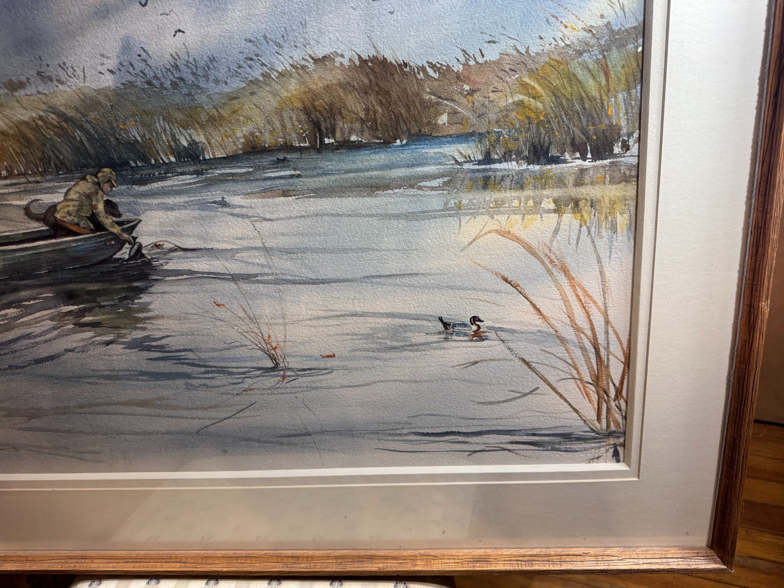 Katherine Ross Signed Original Watercolor Setting the Decoys Duck Hunting Framed