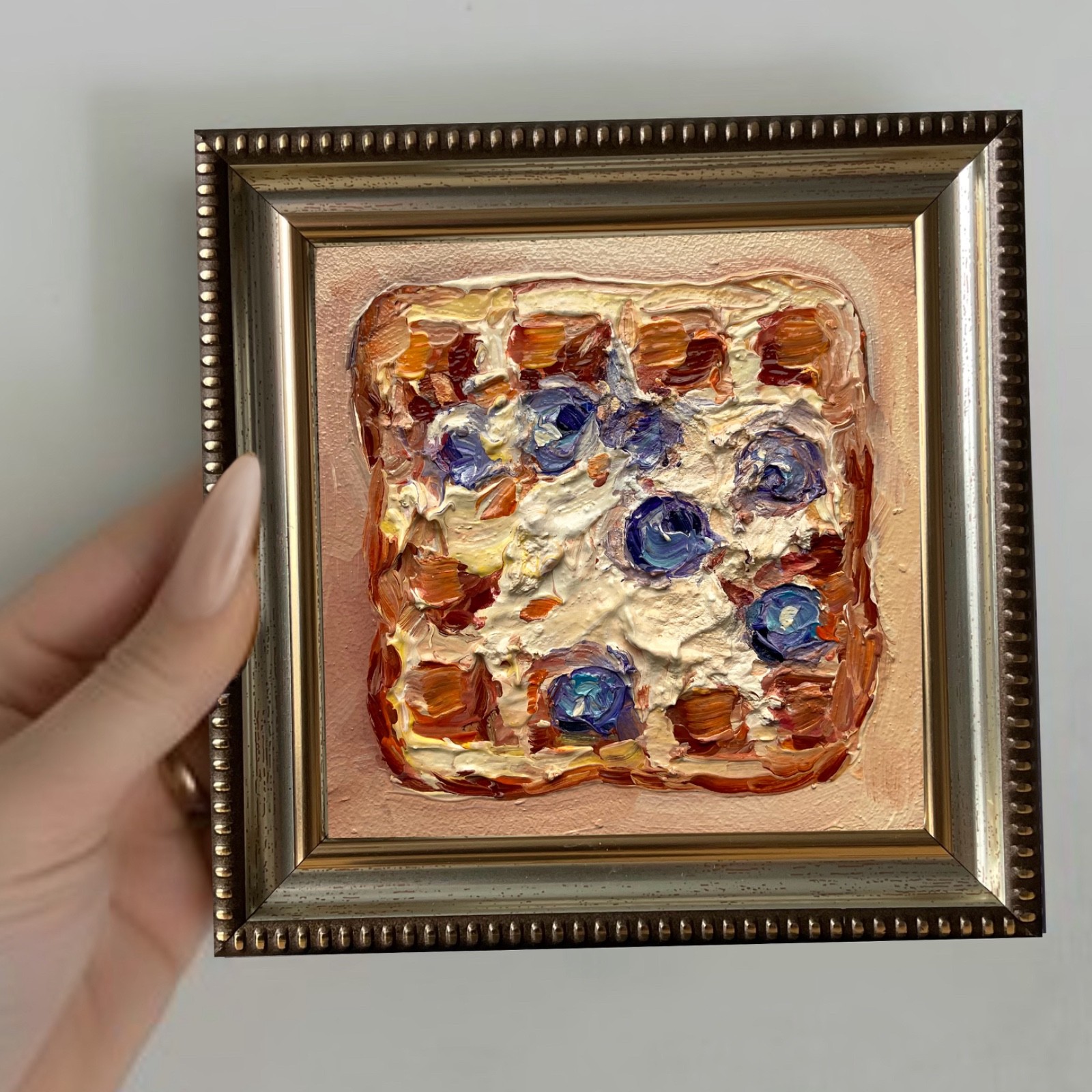 Toast with Berries Original Oil Painting Still Life Food Art 4x4inches