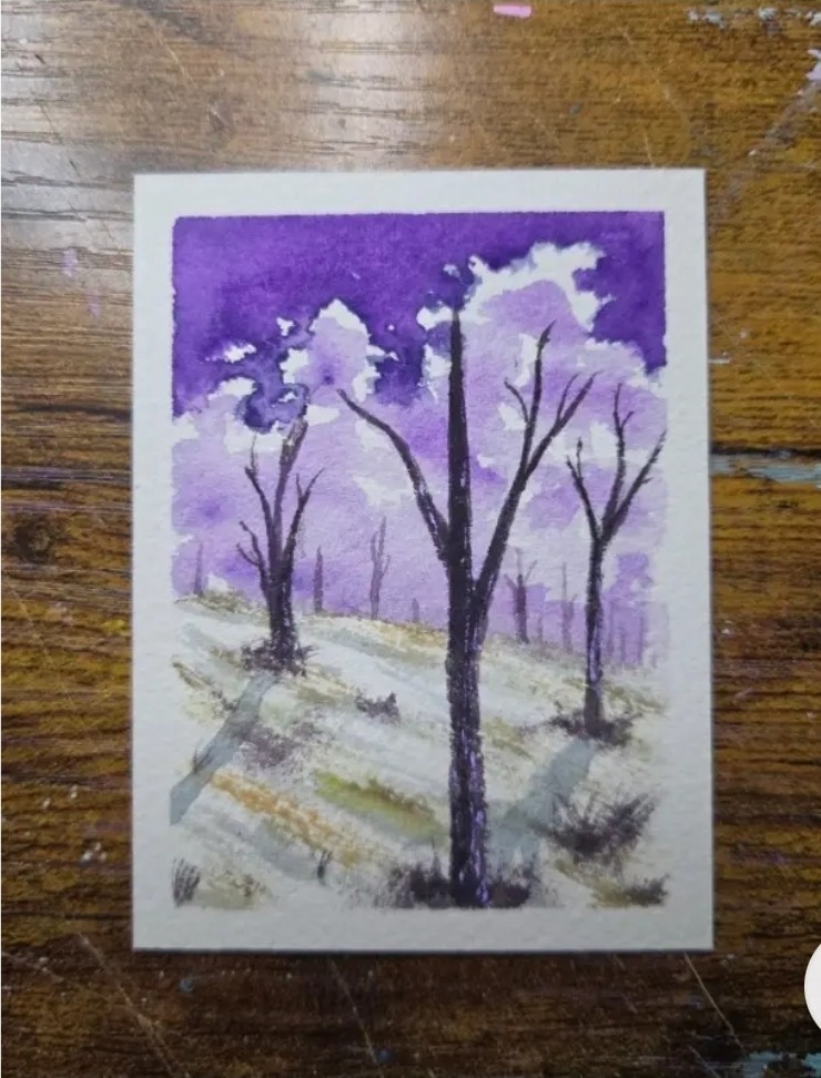 ACEO Original painting Beautiful Sunset Tree (2.5×3.5 inches) Watercolor