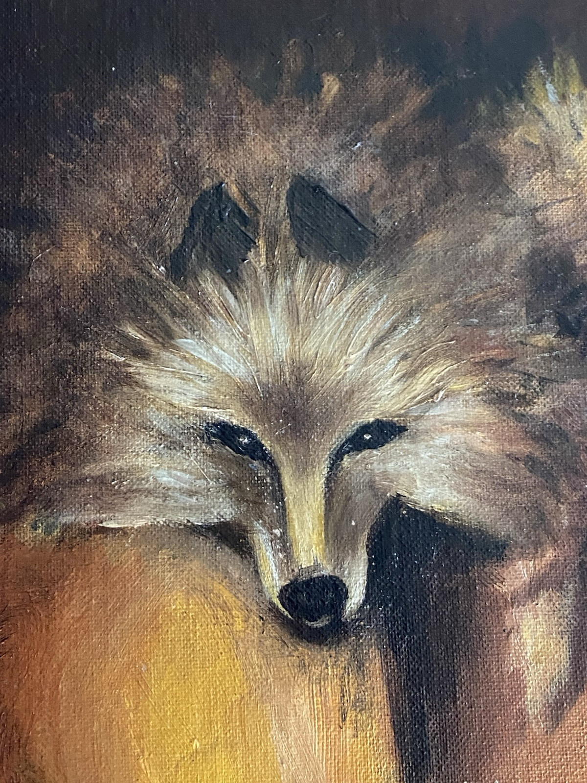 Mid Century MOD Fox Maltese Dog Owl Portrait Still Life Portrait Folk Painting