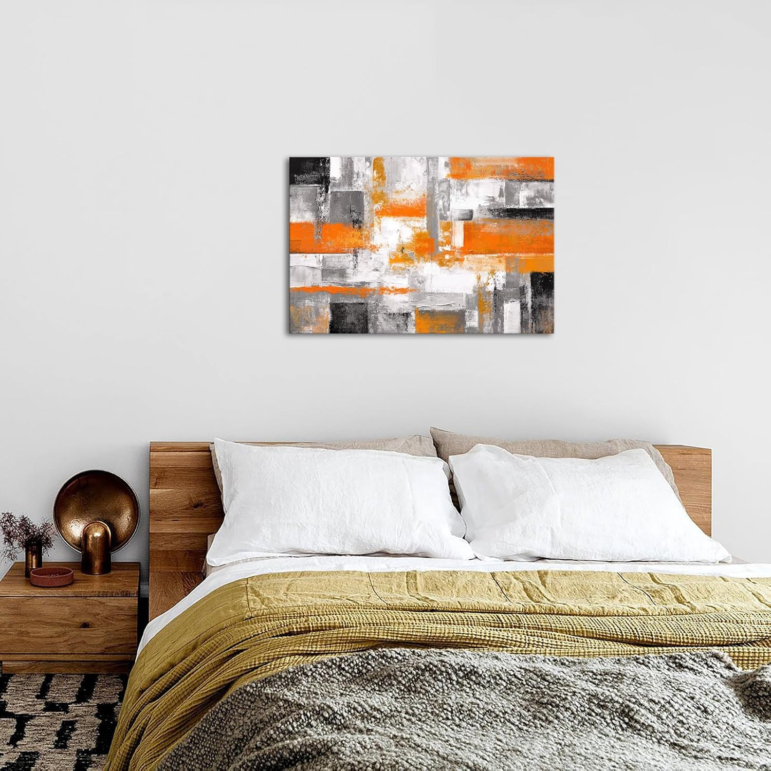 Orange Grey Geometric Canvas Art – Modern Abstract Wall Decor 24×36 Inch