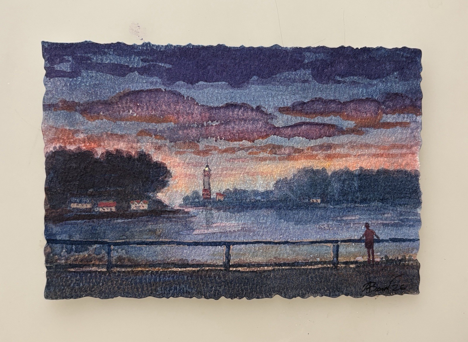 original watercolor painting 4×6 landscape cottagecore signed
