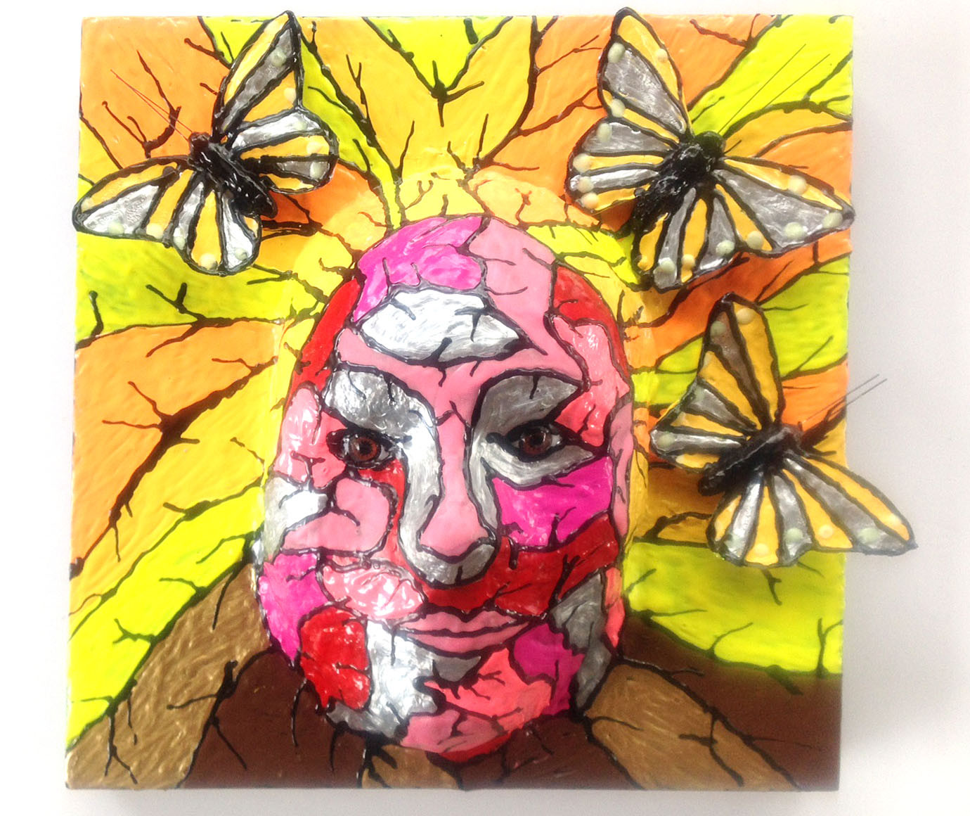 Butterflies and Female Face Modern Art Painting/Sculpture ORIGINAL 12×12