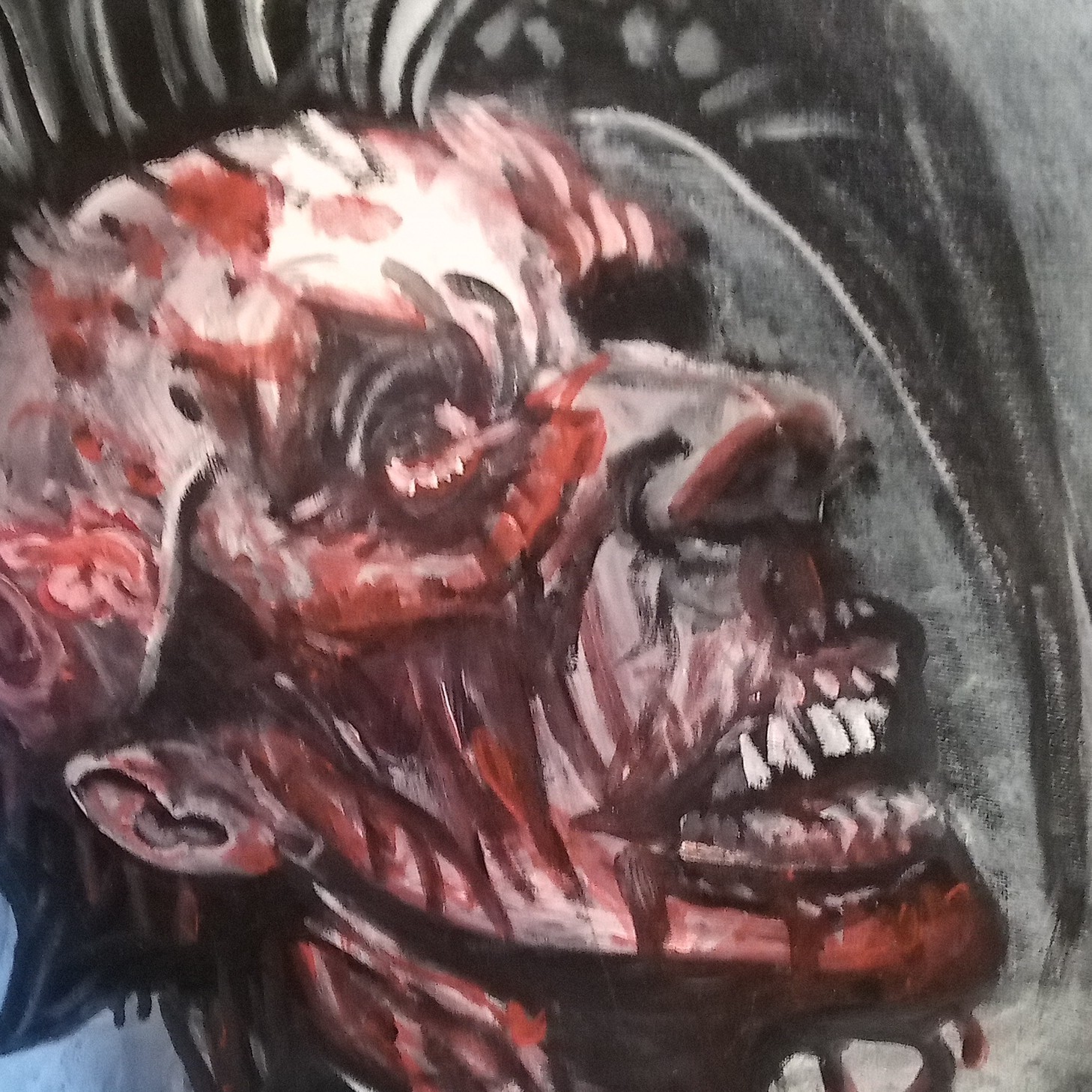 Hand Painted Horror Portrait Figure Painting on Canvas, Signed, Unframed