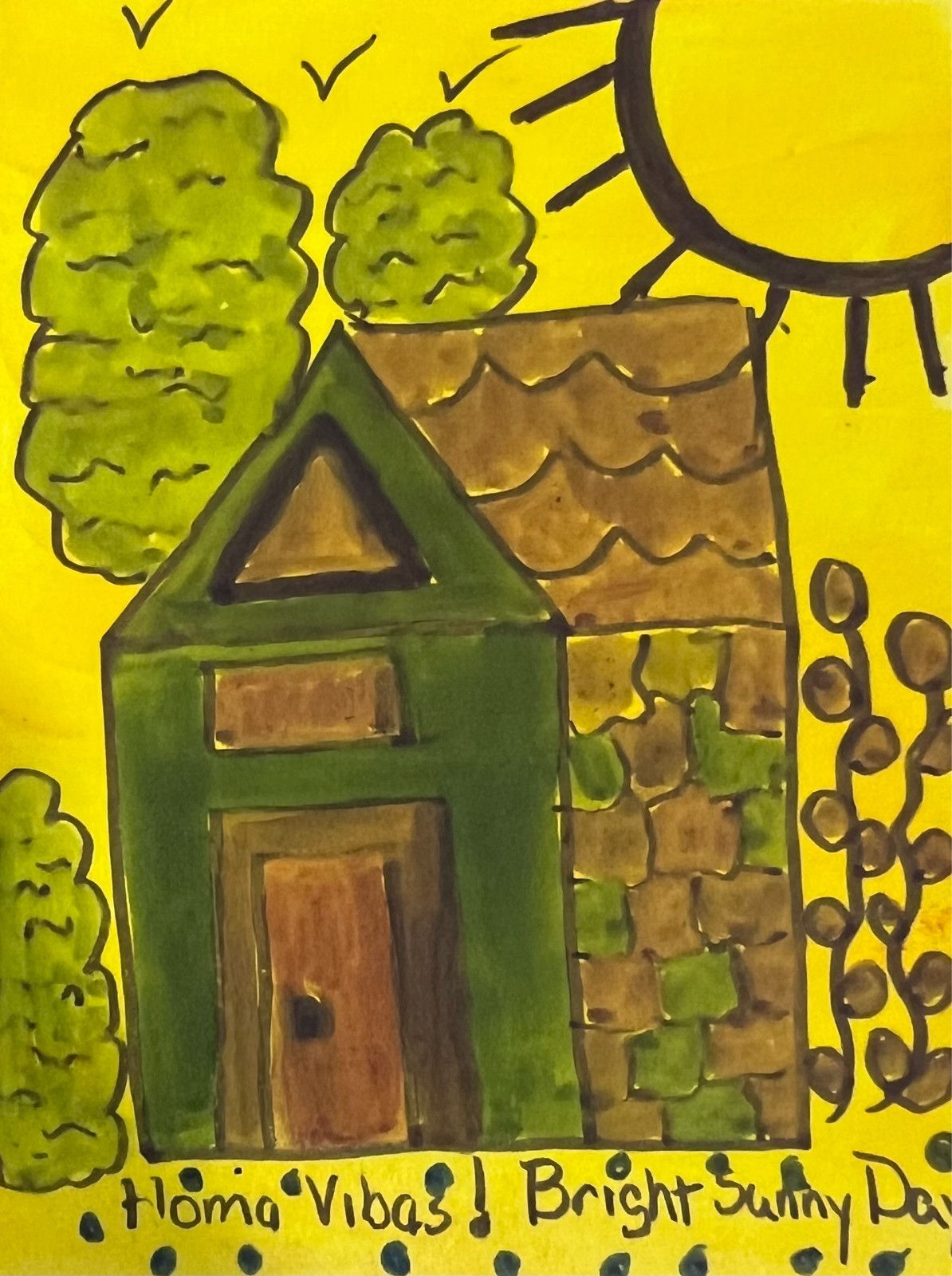 ACEO Art Card, Acrylic Marker, Home Sweet Home, Card Stock Paper