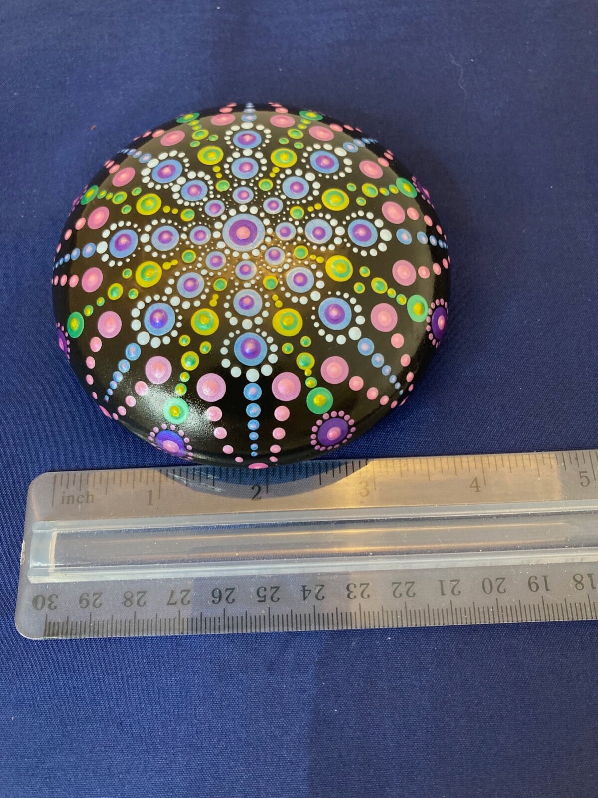 Large Mandala Dot Art Painted Rock Stone – Blue Green Pink
