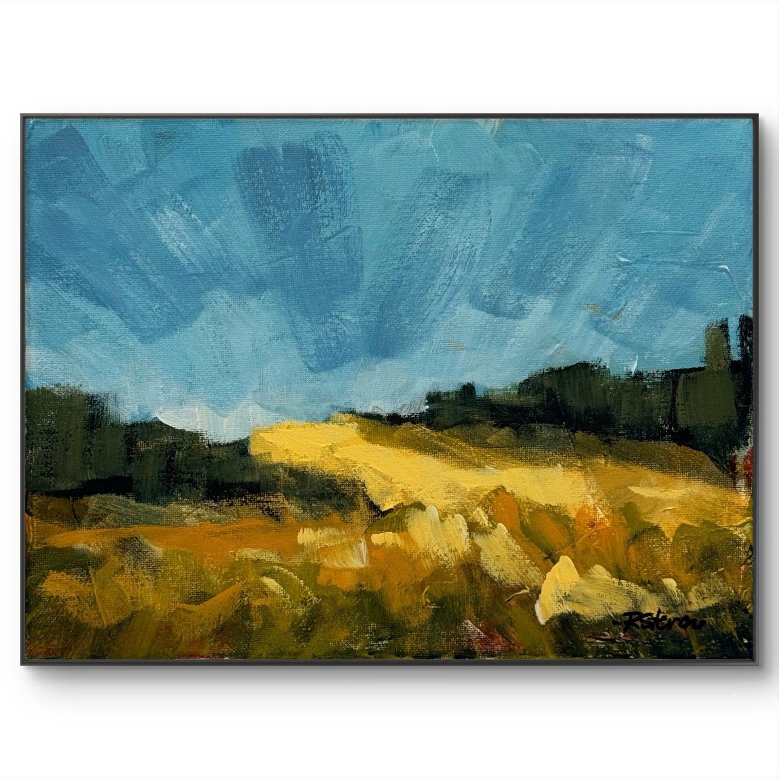 Hand Painted Abstract 9×12 Fields Painting Acrylic Canvas Wall Art by R Stevens