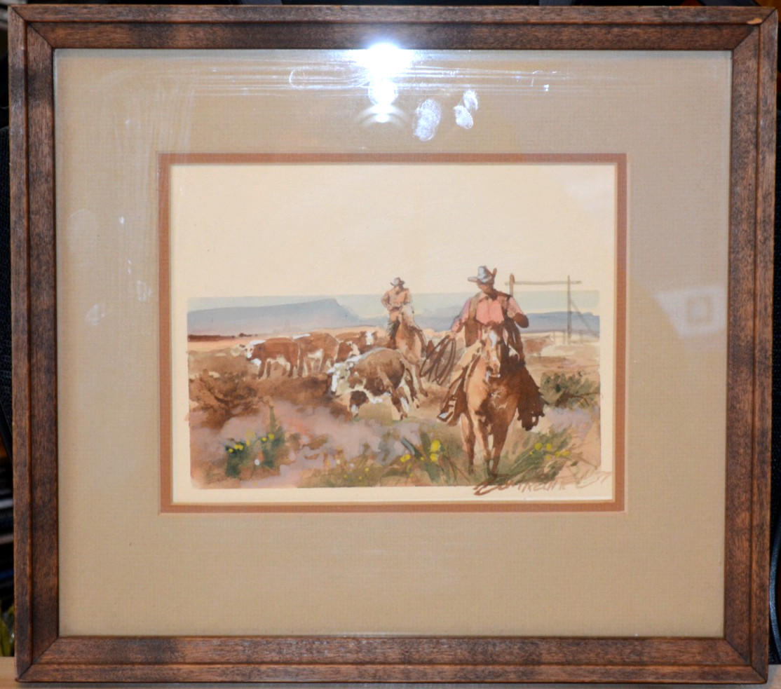 Bringing in the strays by cowboy, western artist Don Prechtel (1936 – 2024)
