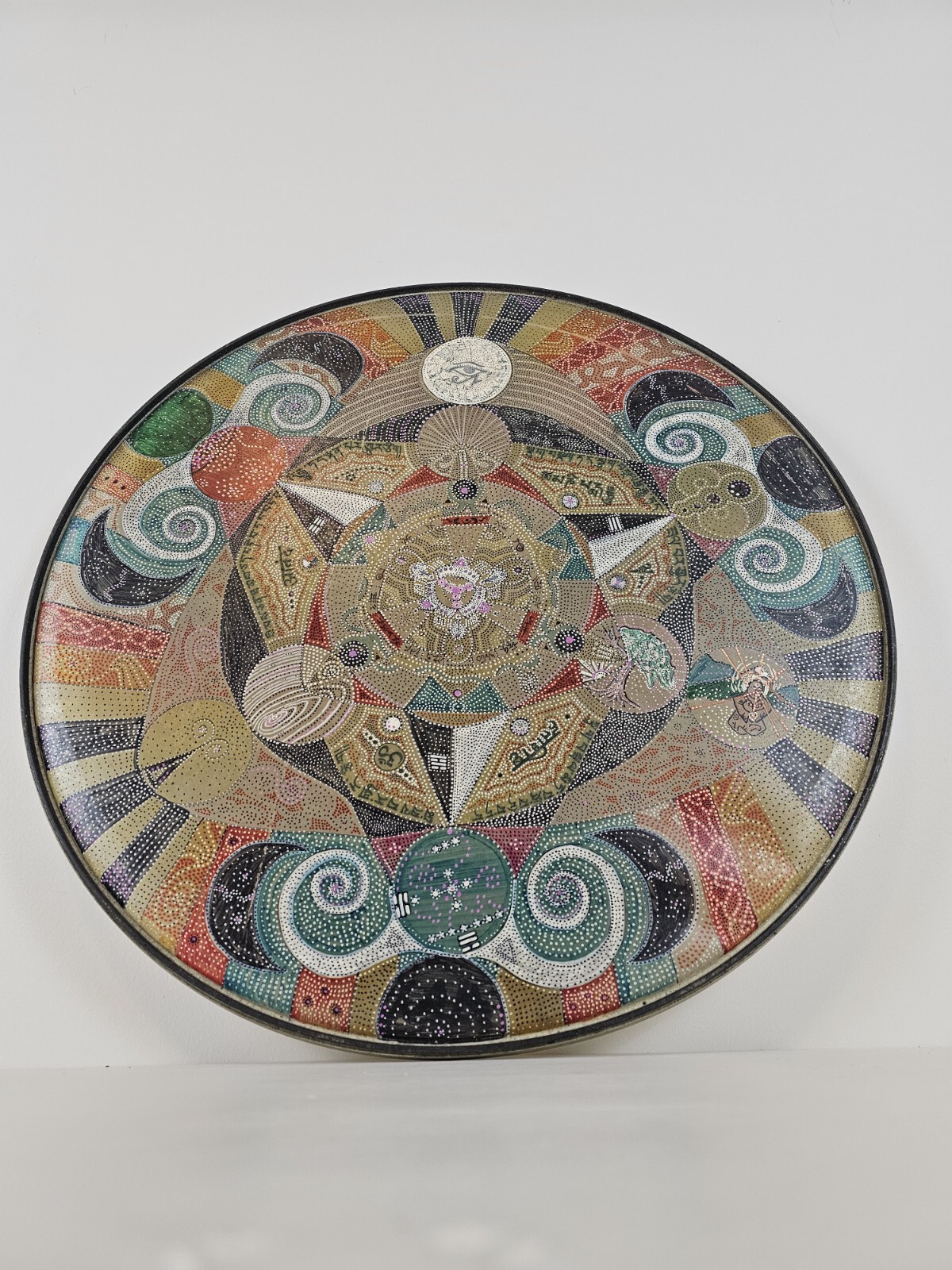 ART – Original Signed Abstract Mandala Pointalism Painting on 25 Inch Drum Head