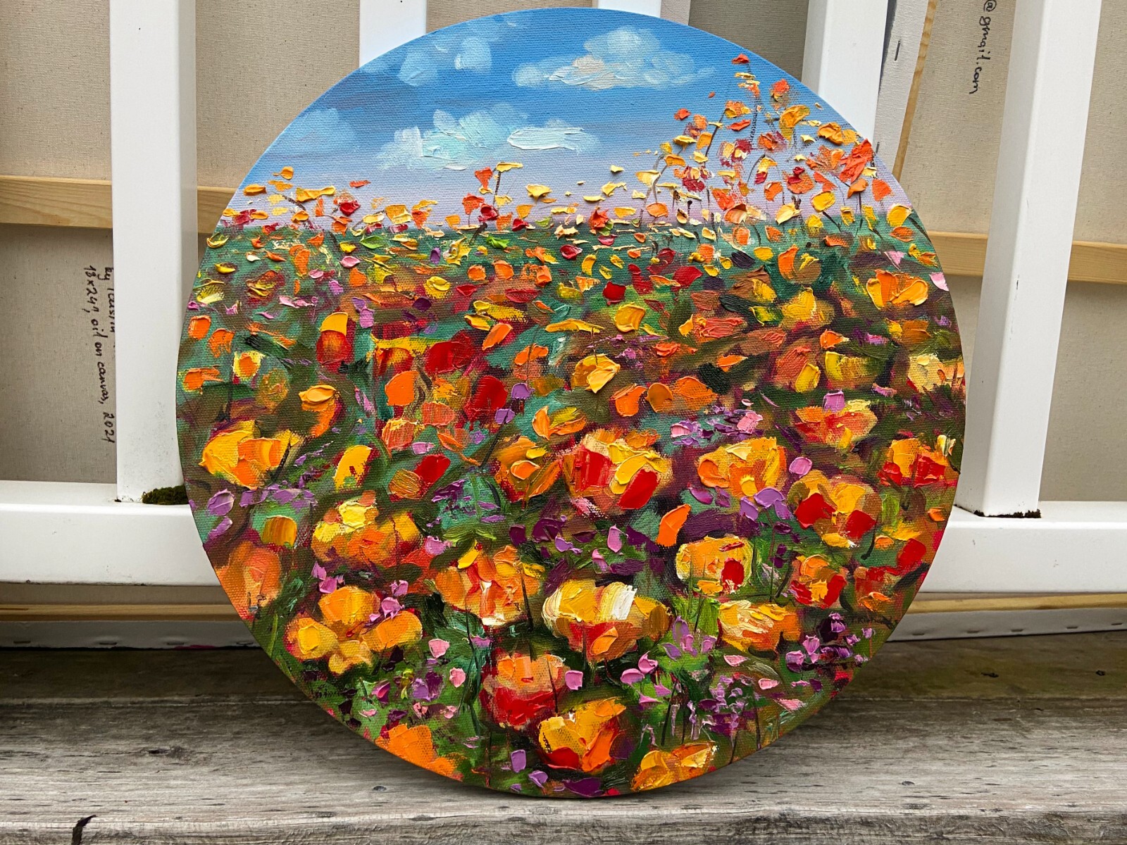 Oil painting ORIGINAL art California poppy field landscape wall art  16×16″
