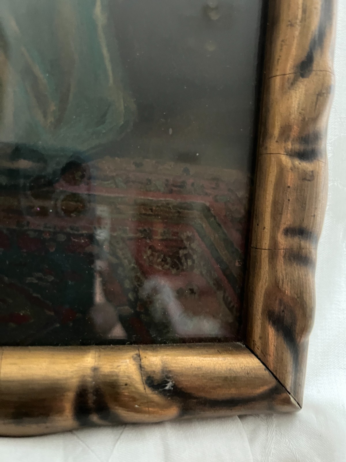 An antique painting from 1900. Lithograph, under glass. Made in Europe.