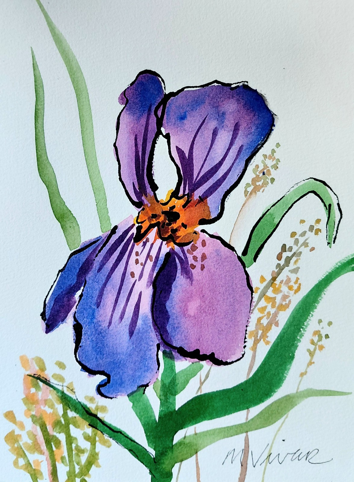 MONA VIVAR 10 x 7 Abstract Floral Art on Paper – Colorful Modern Design