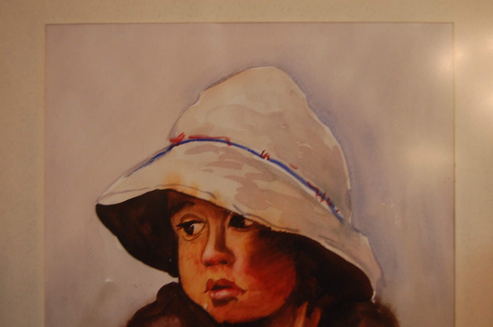 VINTAGE FRAMED MATTED ORIGINAL WATERCOLOR PAINTING OF PERUVIAN NATIVE BOY CHILD