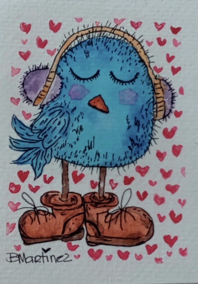 Aceo Original Painting Bird “Love Bird”
