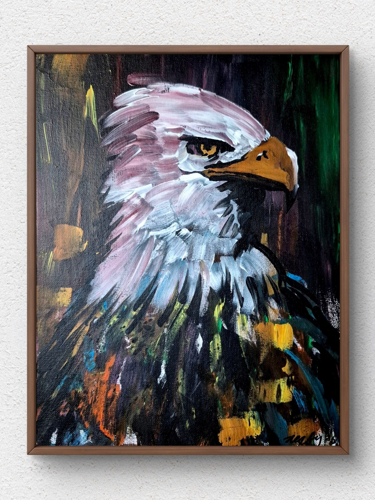 Original Bold Eagle Painting 11×14 Abstract Acrylic Canvas Signed Home Decor A52