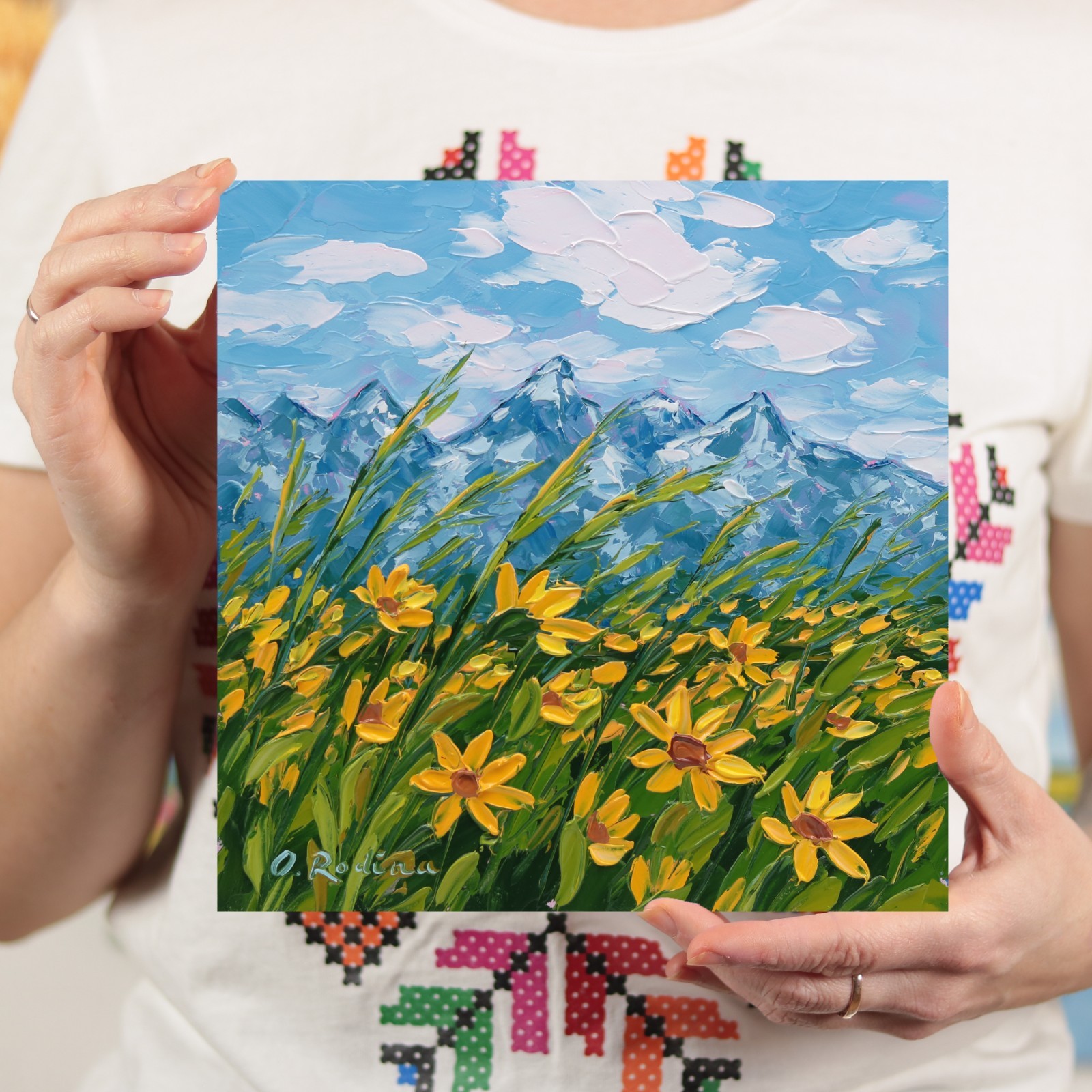Original Oil Painting Grand Teton Art Wyoming Mountain Landscape Wildflowers Art