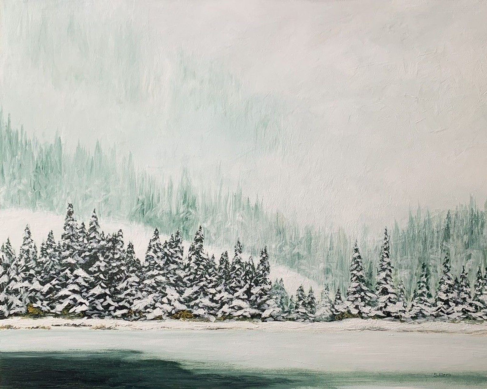 16×20 Original Oil Painting Winter Landscape Winter Snow Forest Pines Art Signed