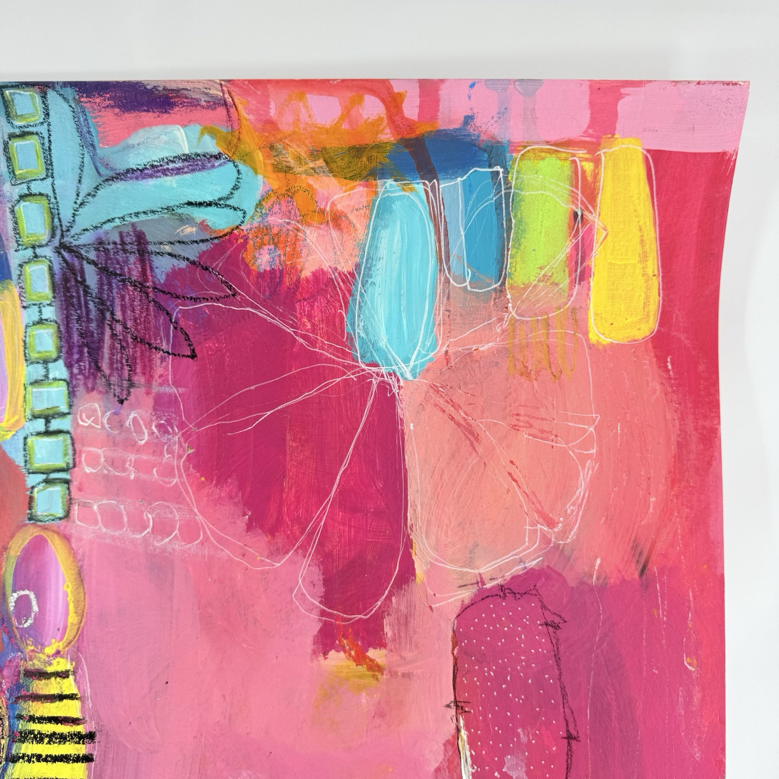 Original Abstract Art on Paper Cheerful Bright Colorful Home Decor Acrylic 24×18