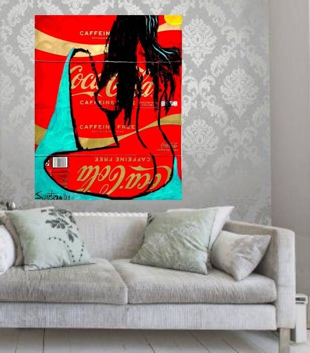 BIG Pop Art COCA COLA LADY NUDE Upcycle 22 X 18 PAINTING SWARTZMILLER DNA signed