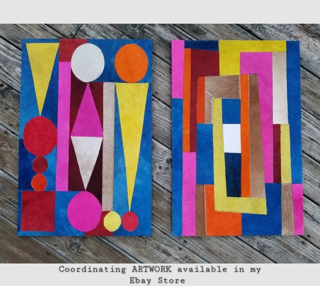 Maximalist Mid-MOD/MCM Abstract Geometric LEATHER MOSAIC Modern Wall Art
