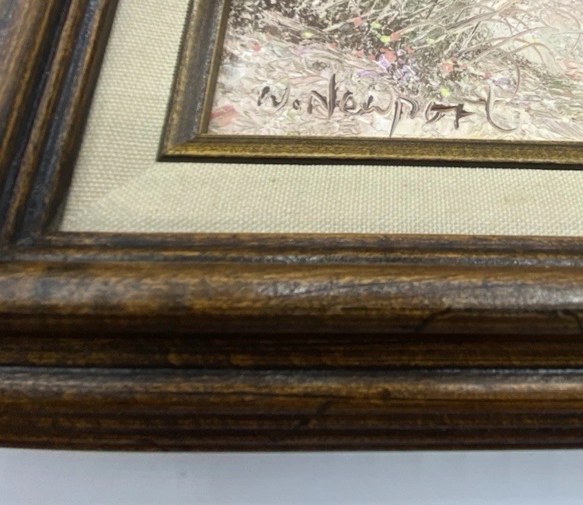 Vintage William Newport Barn Oil Painting Signed Landscape Linen Frame