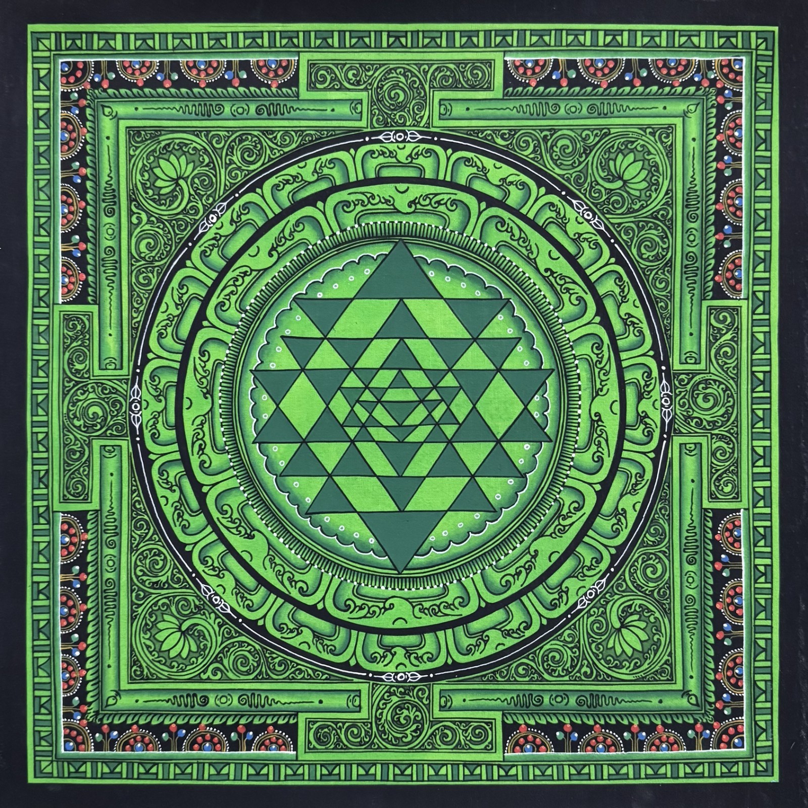 Shree Yantra Mandala, Shri Yantra Thangka Painting for Meditation and Good