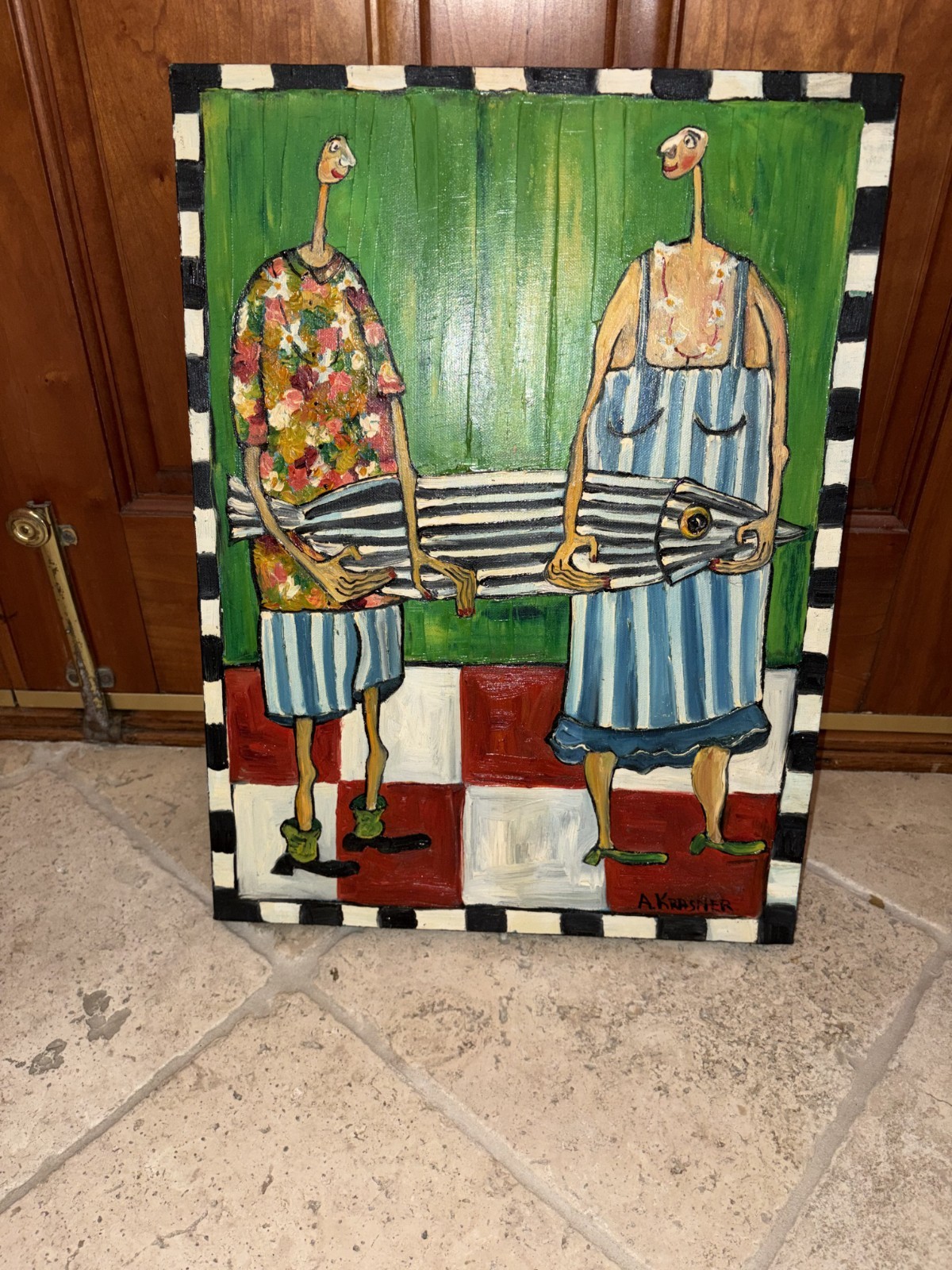 Original Signed Oil Painting by Ann Krasner – 20″ x 15″, Art Deco