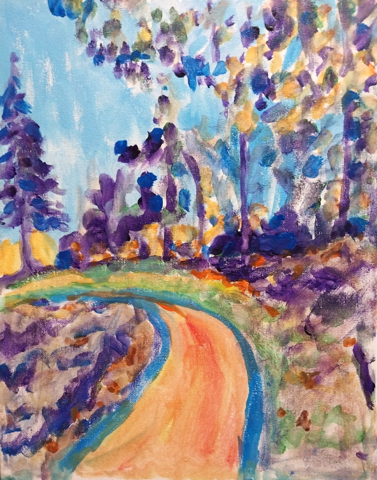 Trees in Park 11×14 Modern Expressionistic Original Signed Canvas Art Acrylic
