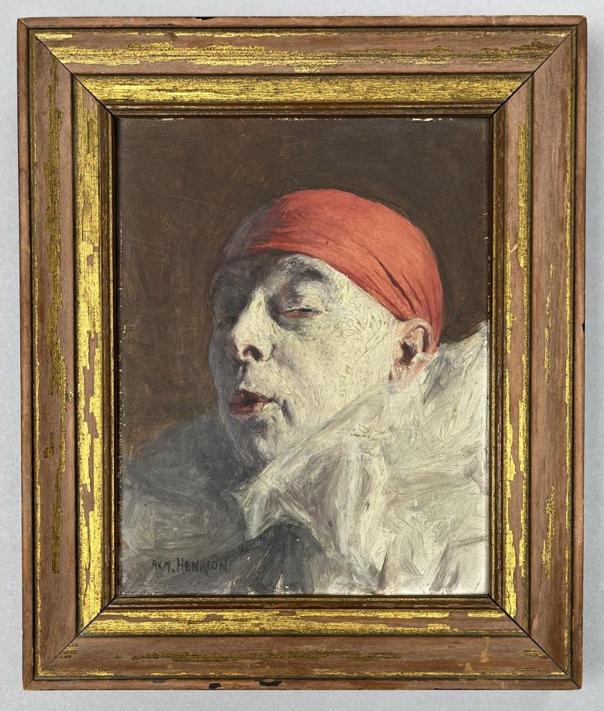 Armand Francois Henrion (Belgian/French, 1875-1958) Clown Oil on Wood Panel