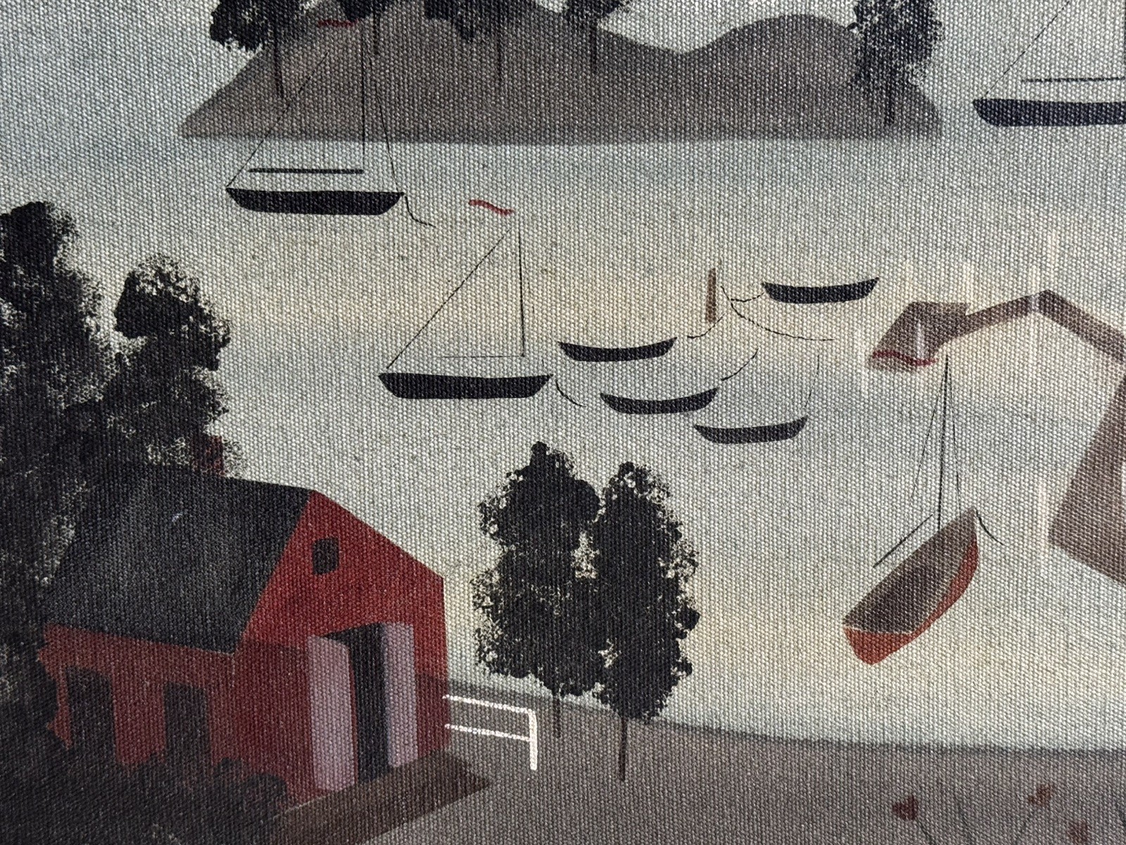 Hope R. Angier ‘Harbor Scene’ Original Oil Coastal Painting Folk Art