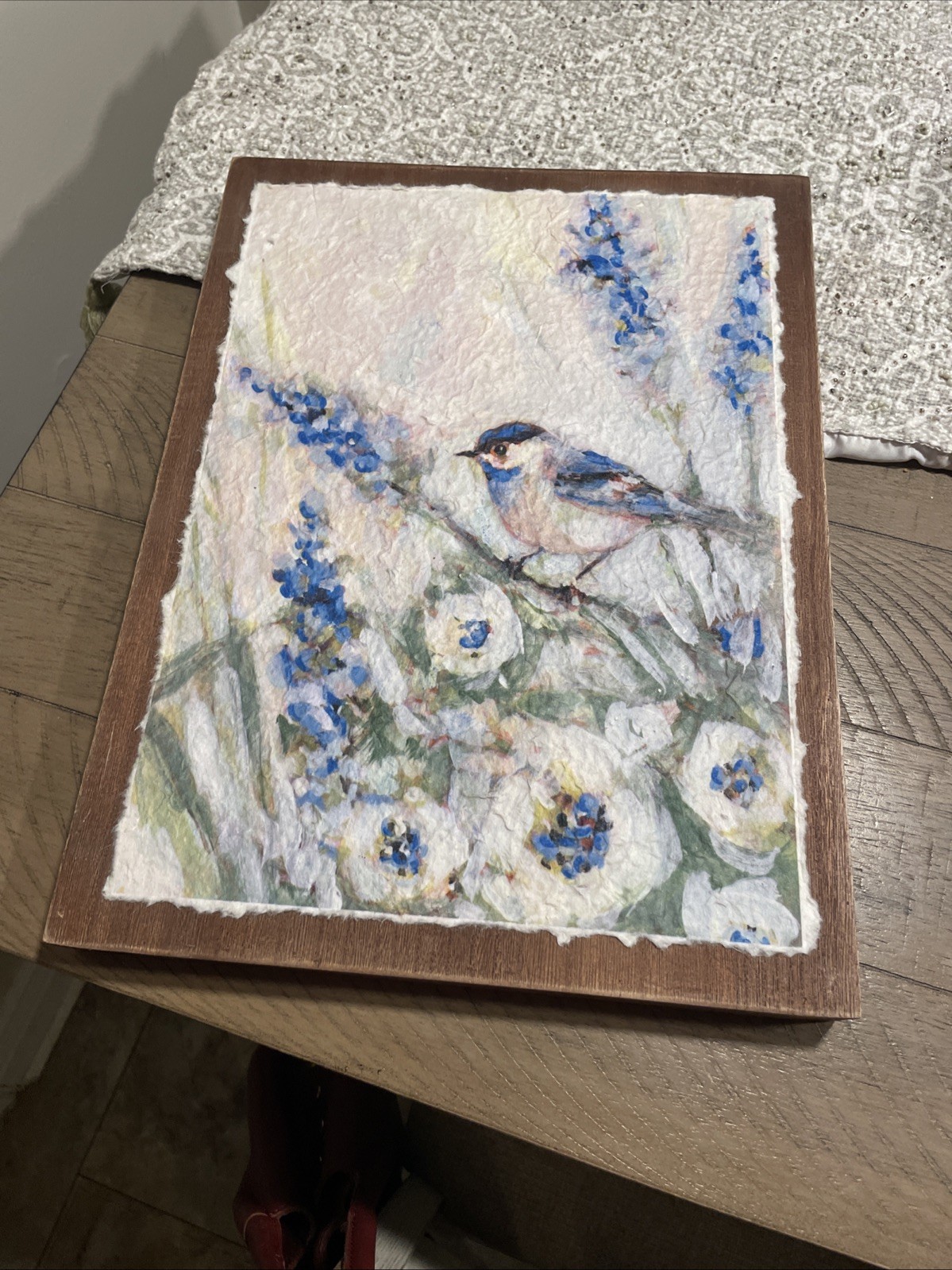 Beautiful Chickadee Bird On Lavender Printed On Textured Paper