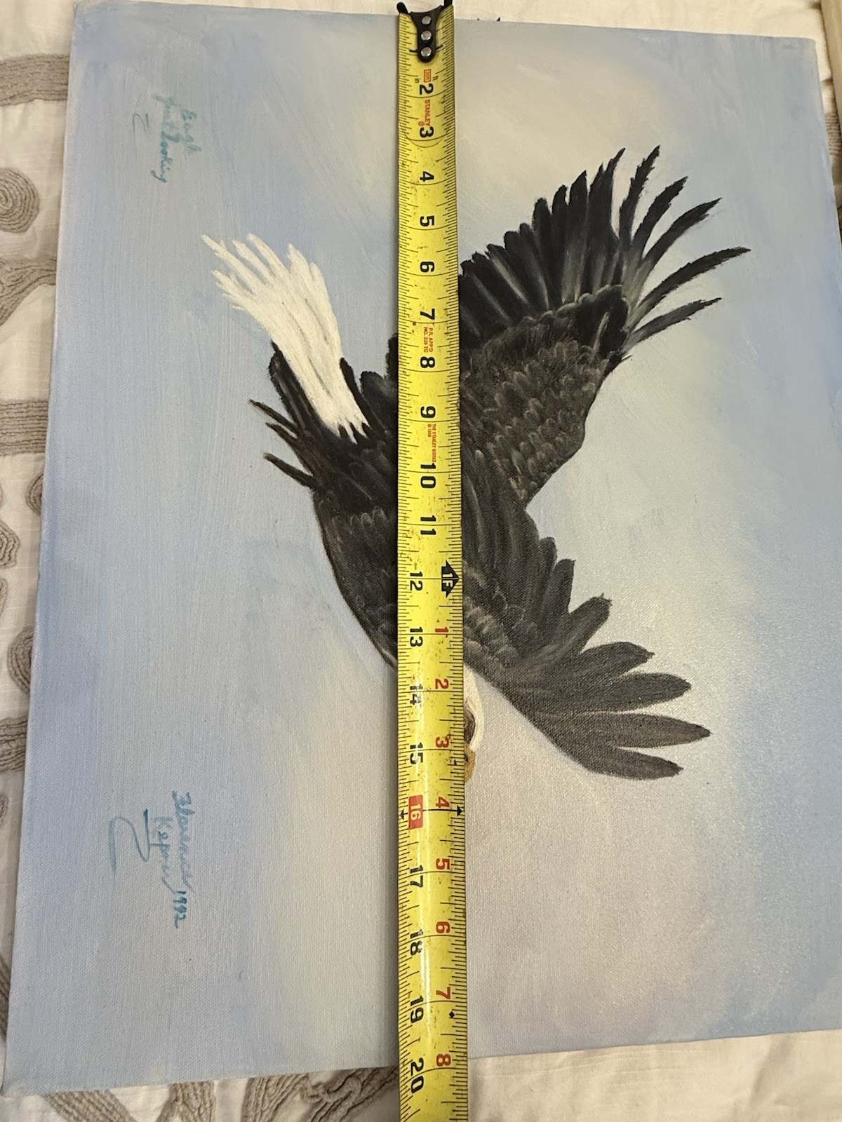 Original Oil Painting Bald Eagle In Flight Signed Florence Kepner 1992 Framed
