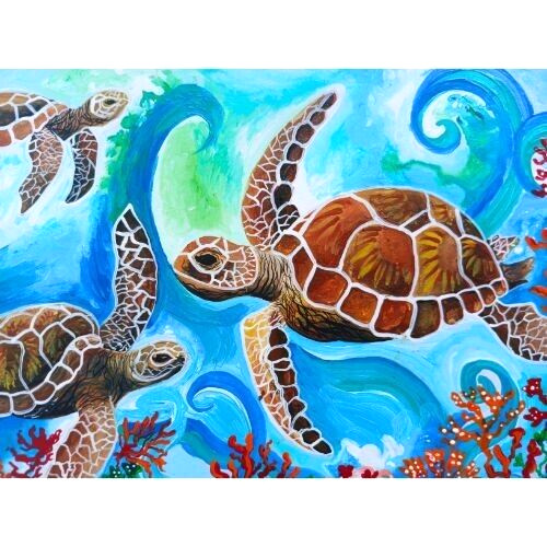 Original See Turtles Animals Nature Medium Art Hand Painting Acrylic NEW OOAK