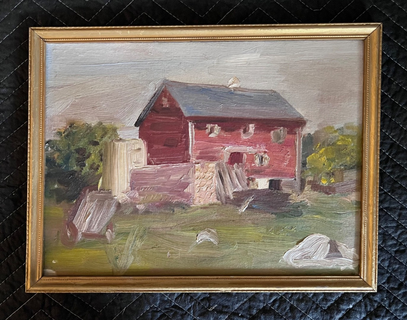 Vintage 1960’s Signed Pennsylvania Impressionist Oil on Board Barn Landscape