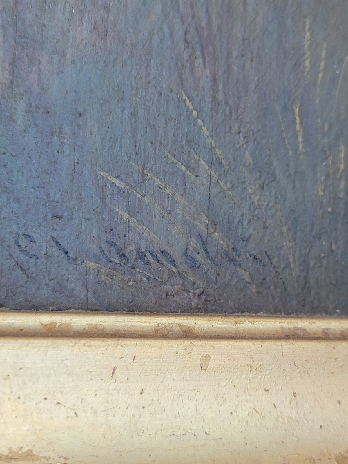 Rare 19th C Children Playing French Oil Painting Signed wood panel Guilded Frame