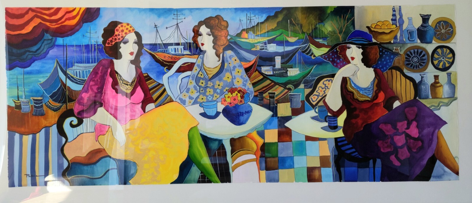 Patricia Govezensky original watercolor painting bright colorful ,CERT OF AUTH..
