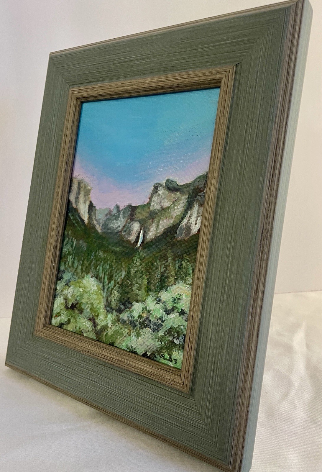 Yosemite Valley Sunset Original Painting Framed 5×7 Mountain Art