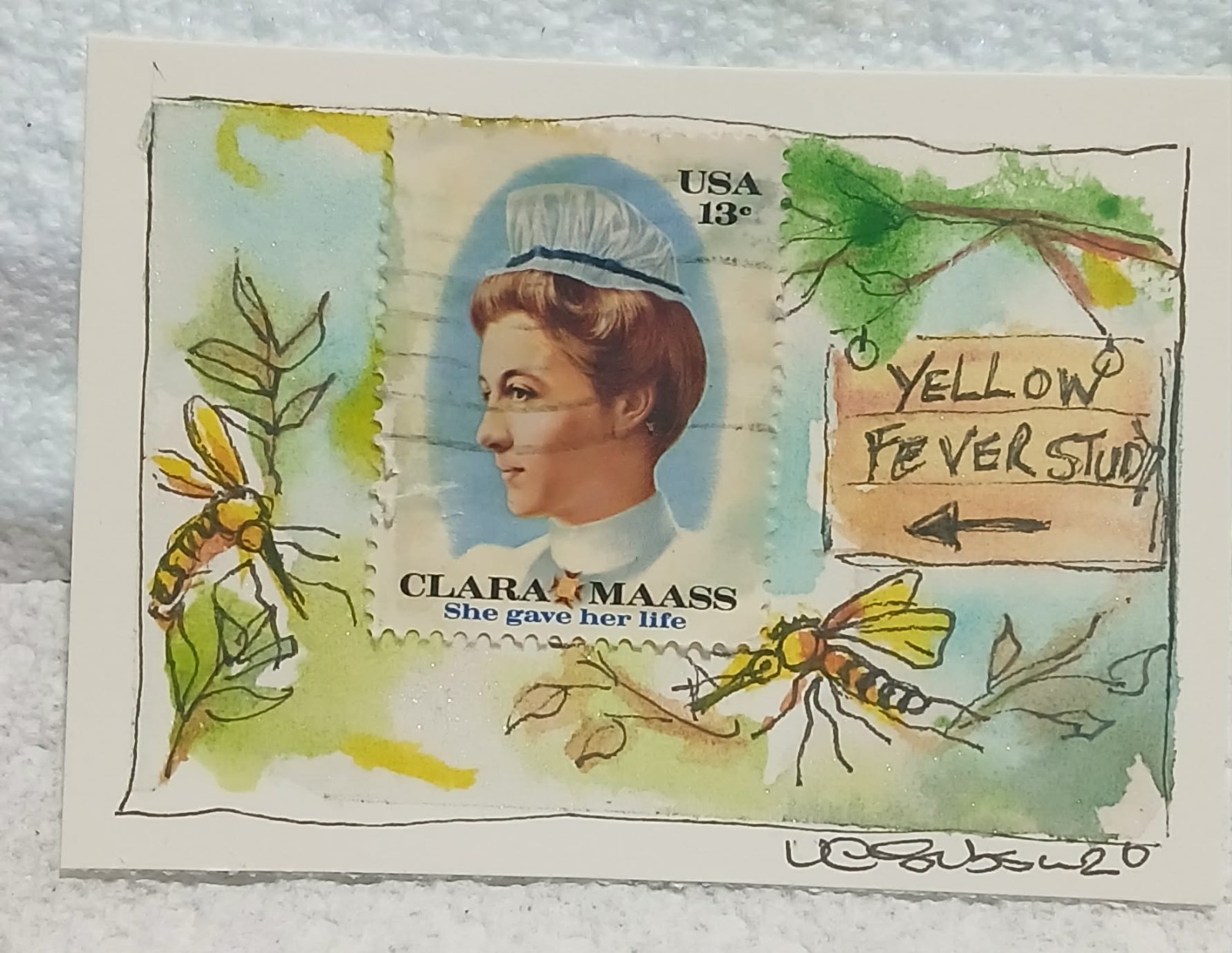 Clara Maass — Yellow Fever Study — Postal Whimsy Loose Watercolor Scribble ACEO