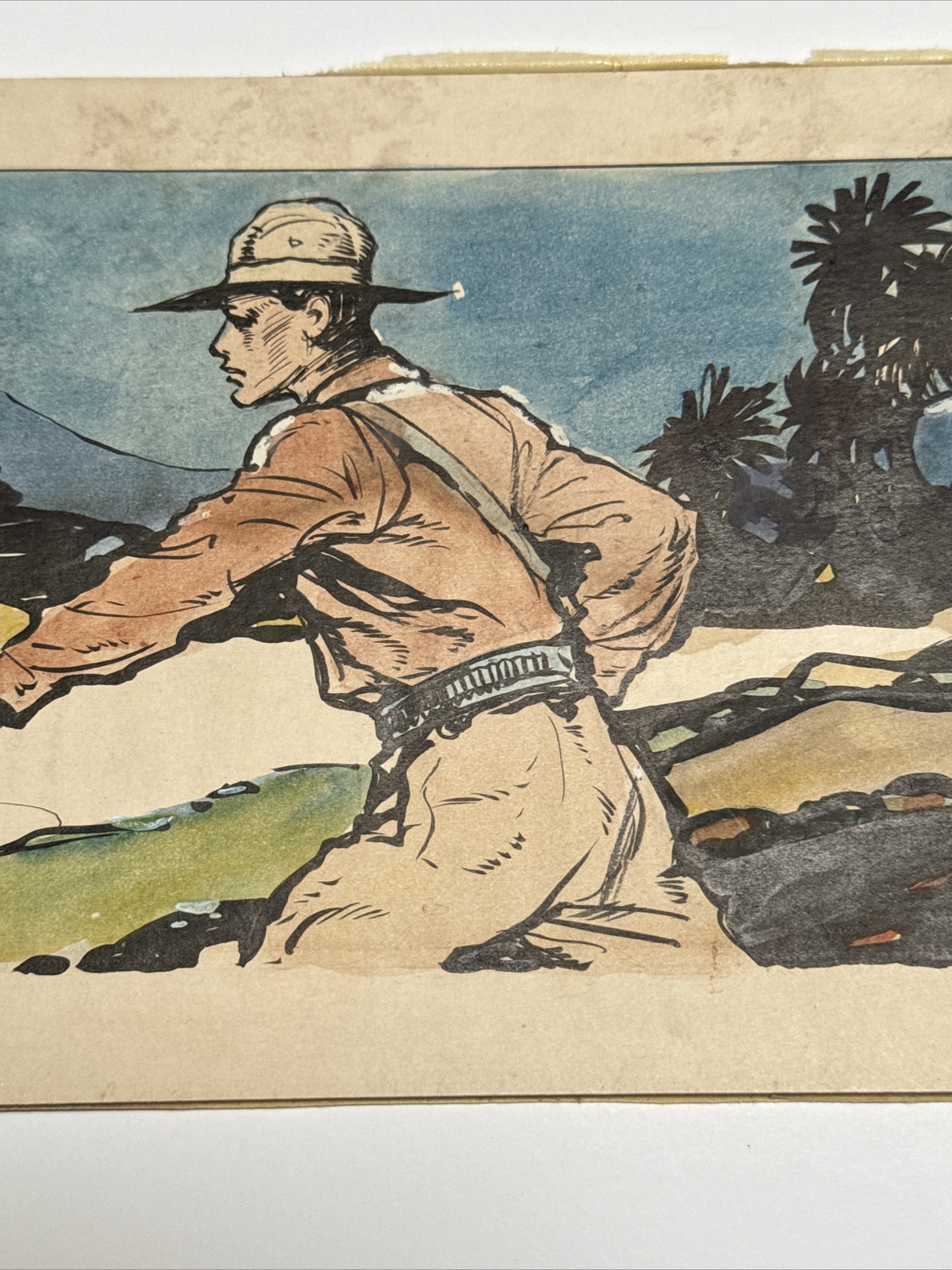 ANTIQUE ART DECO PAINTING ILLUSTRATION JOSEPH KRAEMER LISTED FAMOUS MEN & GUNS