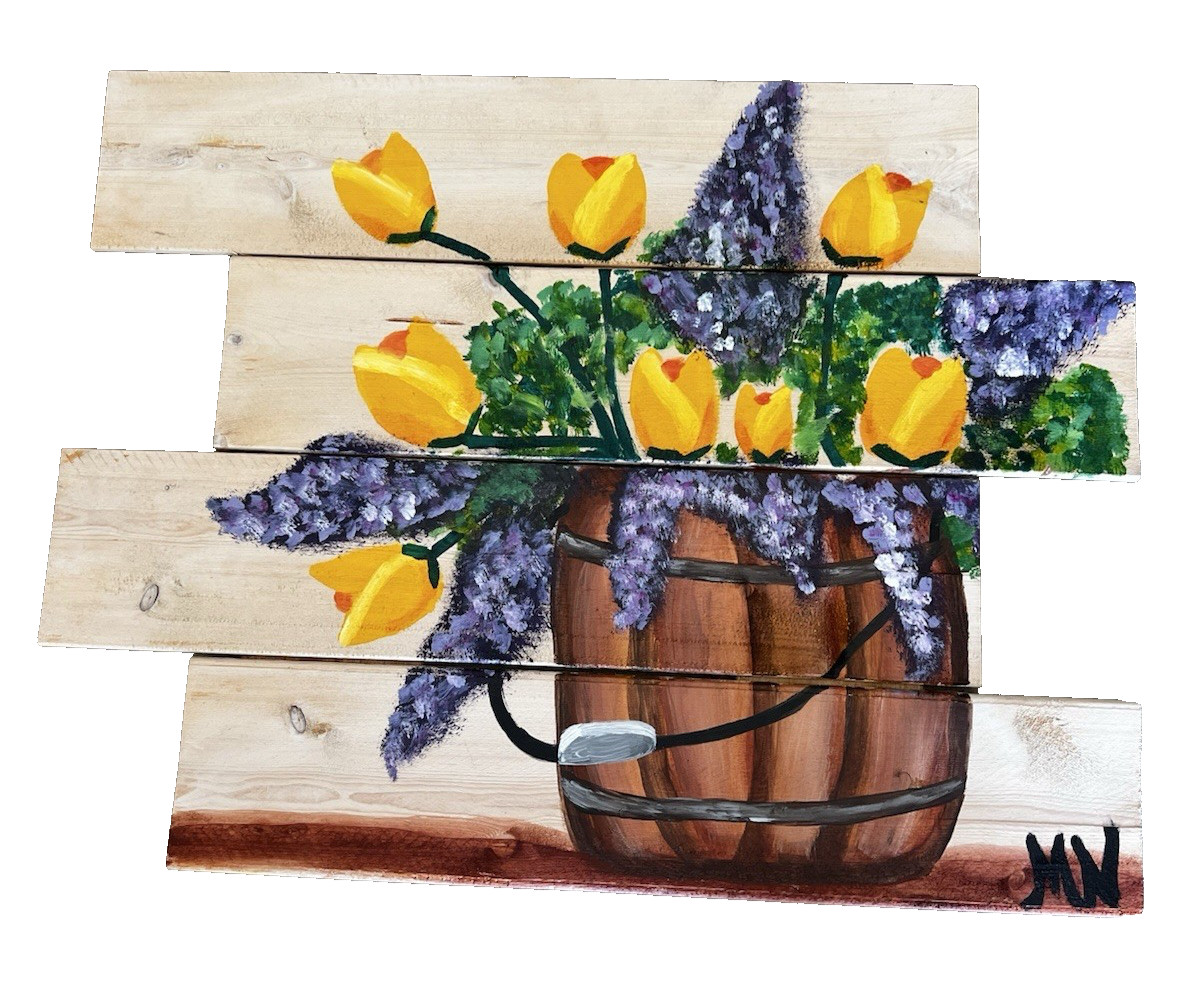 Country Tulips Wood Pallet From Painting Pallets Events? Signed MN 20″x 15″