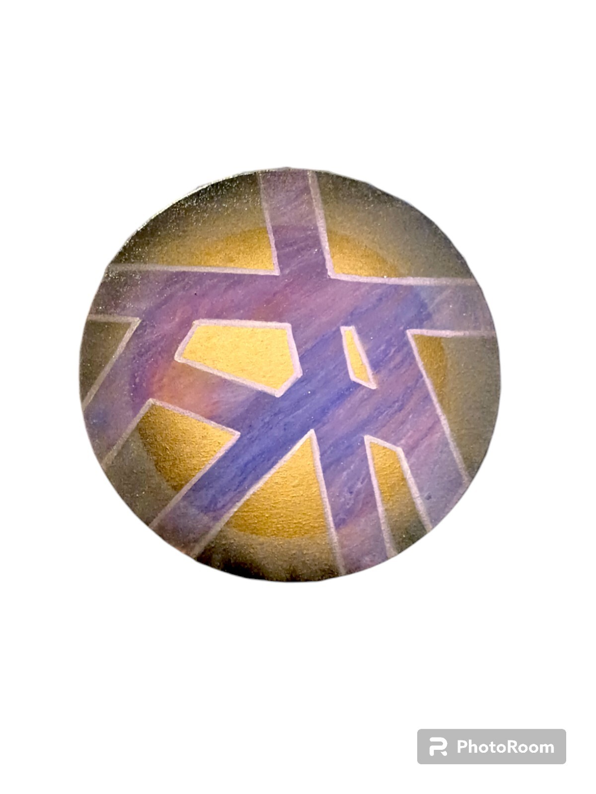 OOAK Abstract Painting on 12″ Round Canvas «Halo of Organized Chaos»