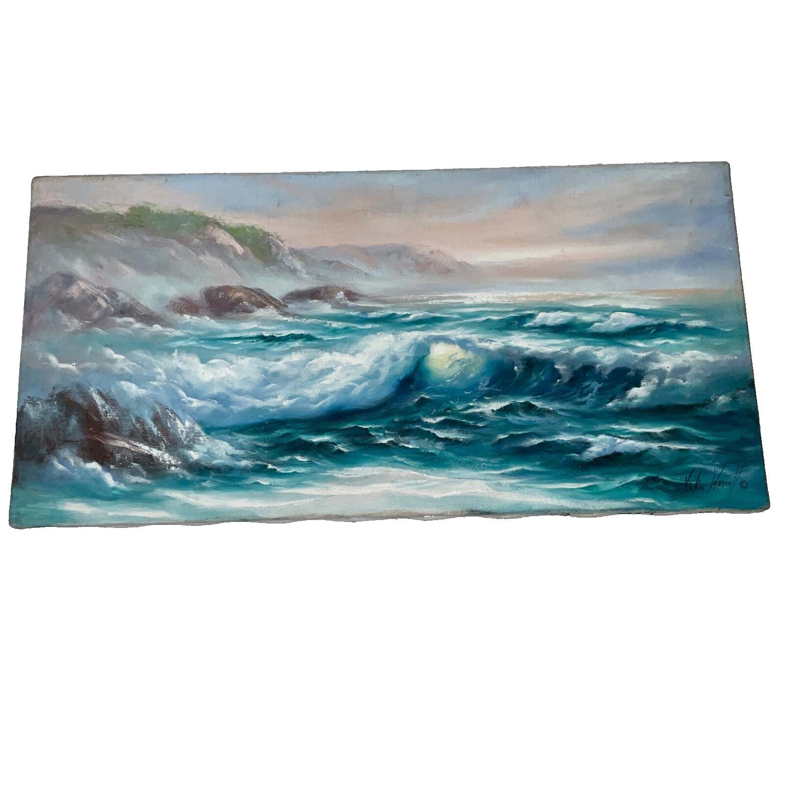 Vintage 80s seascape ocean hand painted original PAINTING by Wescott waves coast